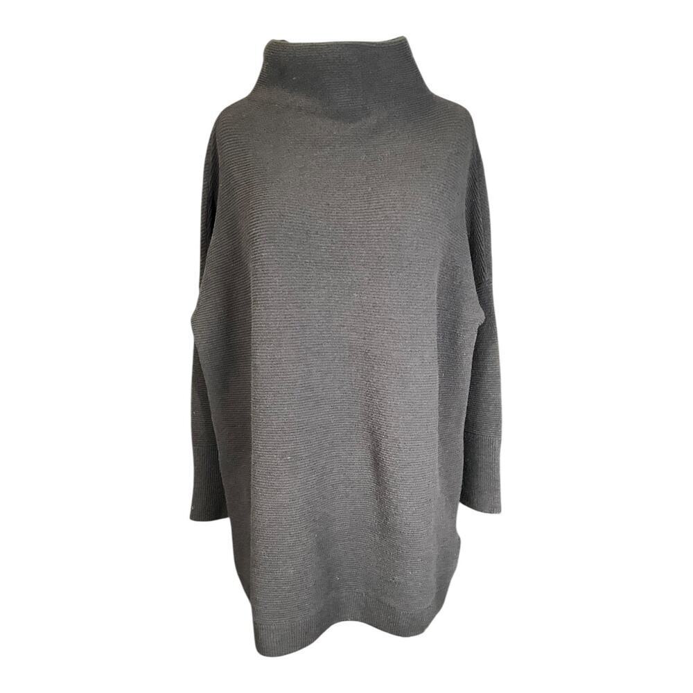 Free People Black Mock Neck Knit Tunic Sweater Oversized Preppy Old Money XS